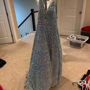 Tiffany Designs Blue and Silver Sequin Dress
